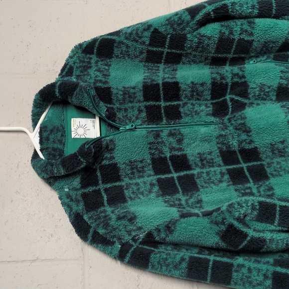 OFFLINE by Aerie Sherpa Quarter-Zip Pullover, Green Plaid, Size L, EUC - Picture 4 of 8